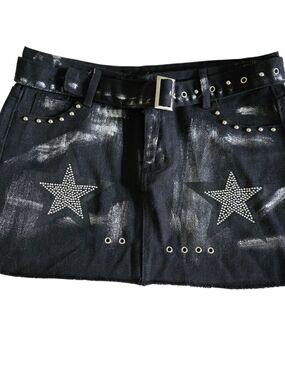 New RARE Punk Rock Stars Jeans Mini Skirt